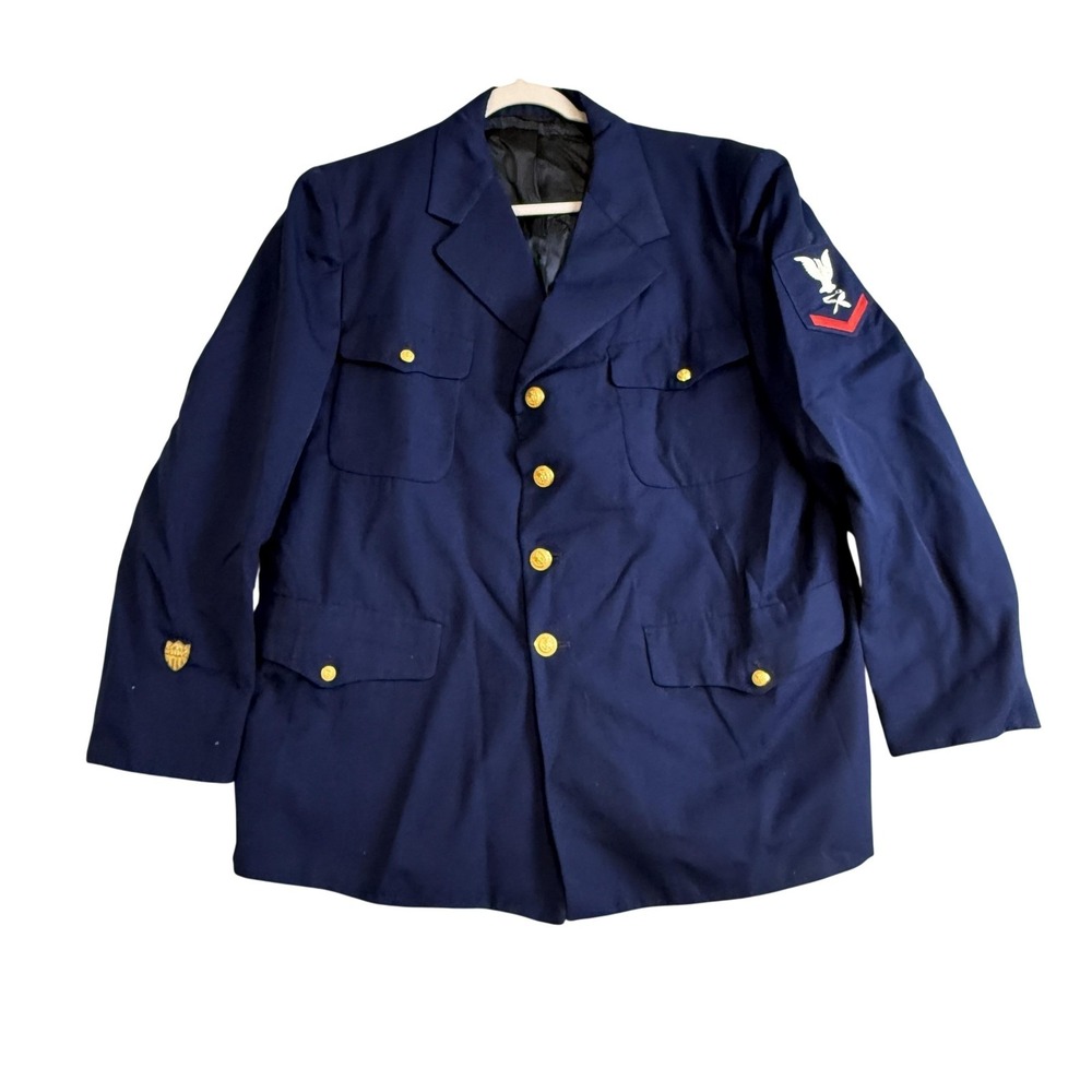 Vintage US Navy Blazer Mens‎ Large Blue Wool Dress Uniform Gold Buttons USA
